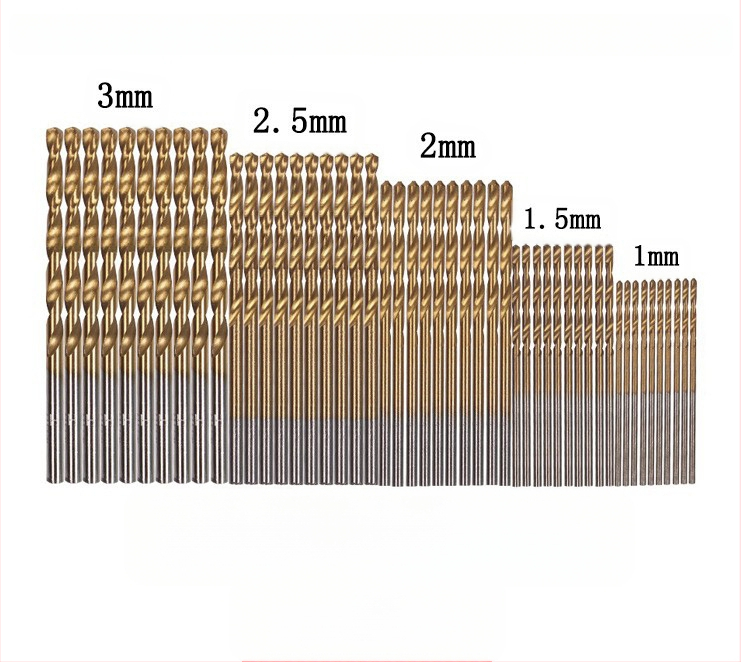 Комплект спирални свредла за дърво, 50 бр., титаново покритие, права дръжка, за електрическа бормашина