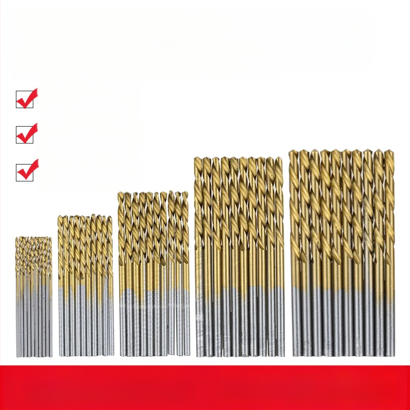 Комплект спирални свредла за дърво, 50 бр., титаново покритие, права дръжка, за електрическа бормашина