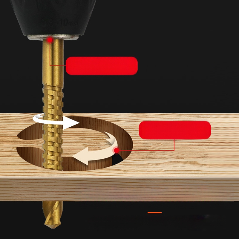 6 части Pagoda дърводелски набор от свредла за дървообработване със слот, триъгълна дръжка, носеща стомана и титаново покритие, стъпкови свредла