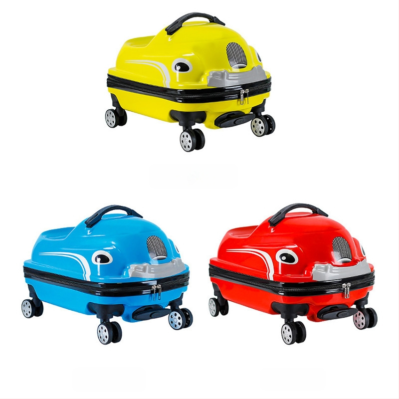 Детски куфар за теглене с анимационен автомобил — ABS+PC, 2 кг, ципово отваряне, универсални колела, карикатурен принт