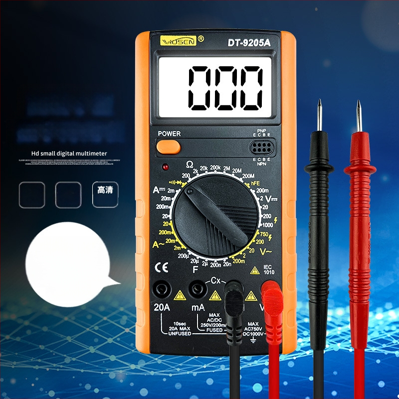 Дигитален мултиметър DT9205A - висока прецизност, защита срещу изгаряне, цифров дисплей, измерване на напрежение и ток