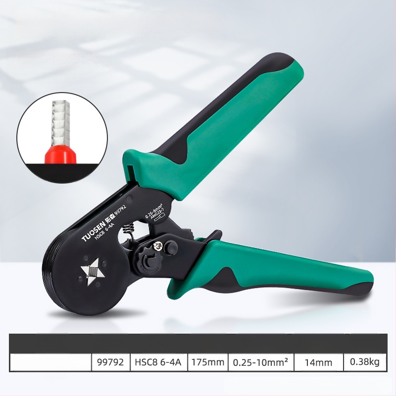 Tubu tipo terminalų crimpinės žnyplės, adatos formos laidui, savęs atstatantis dantrinis mechanizmas, aukštos anglies plienas, svoris 0.58