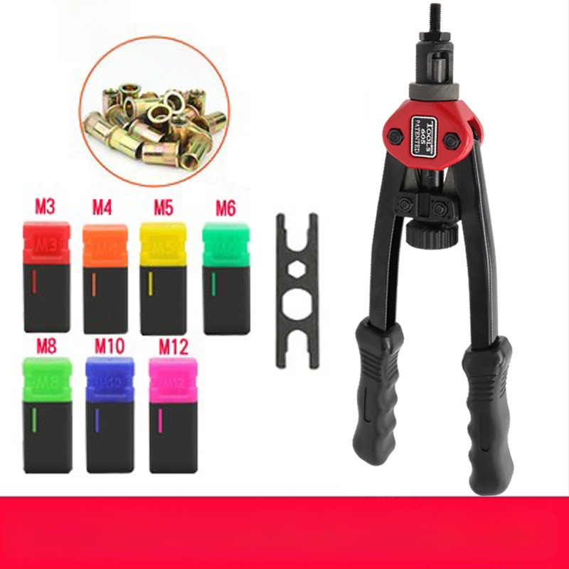 Двуручен ръчен инструмент за монтиране на rivet nut, M3–M10, 6 глави, специална стомана, Sea Flying Shark