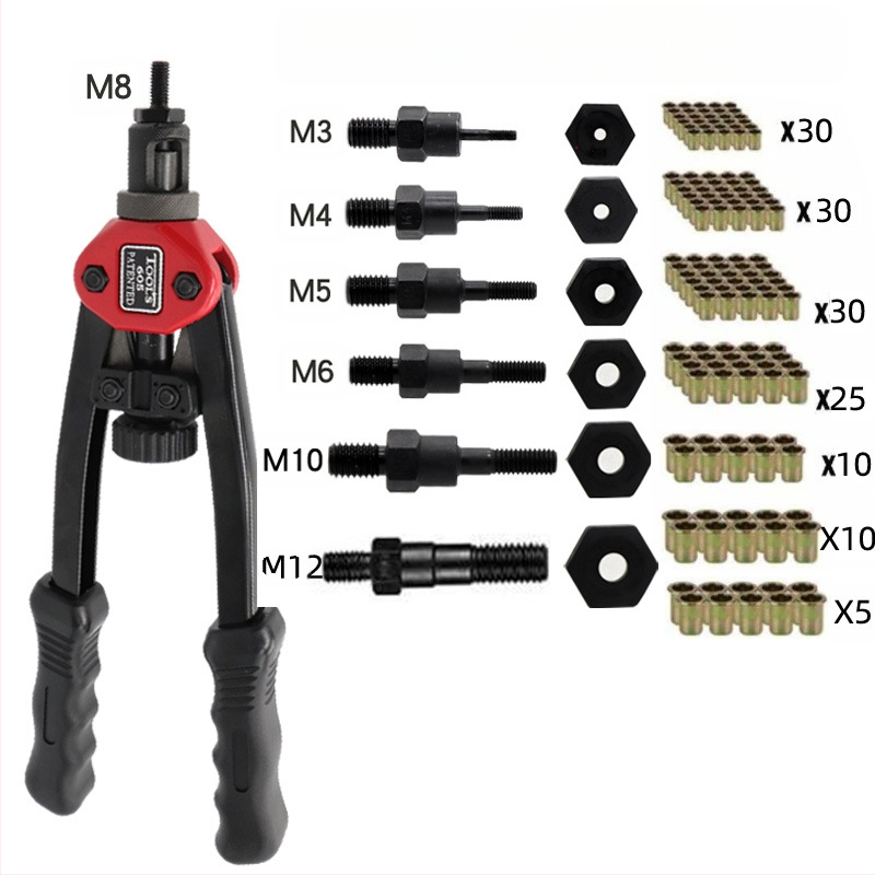 Двуручен ръчен инструмент за монтиране на rivet nut, M3–M10, 6 глави, специална стомана, Sea Flying Shark