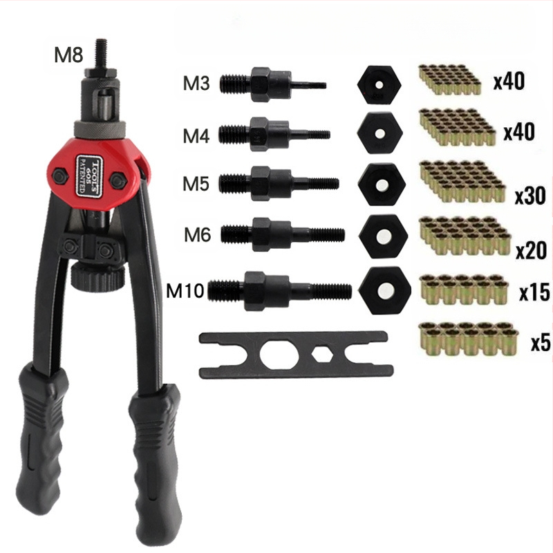 Двуручен ръчен инструмент за монтиране на rivet nut, M3–M10, 6 глави, специална стомана, Sea Flying Shark