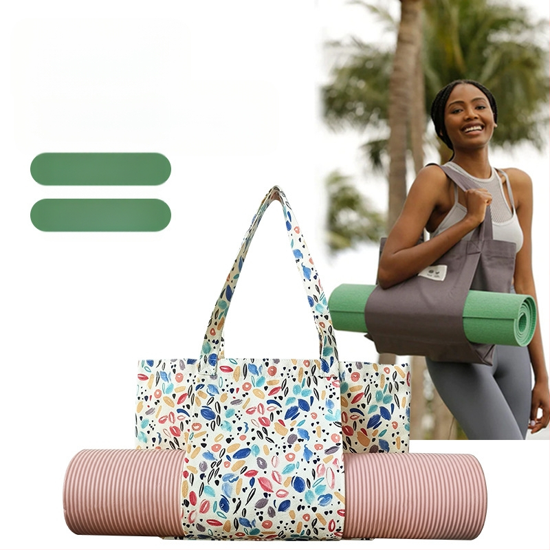 Gėlės rašto joga kilimėlio laikymo kanvos rankinė, tote rankinė su skaitmenine spauda, pritaikomas prekės ženklas, 260 g, su logotipu