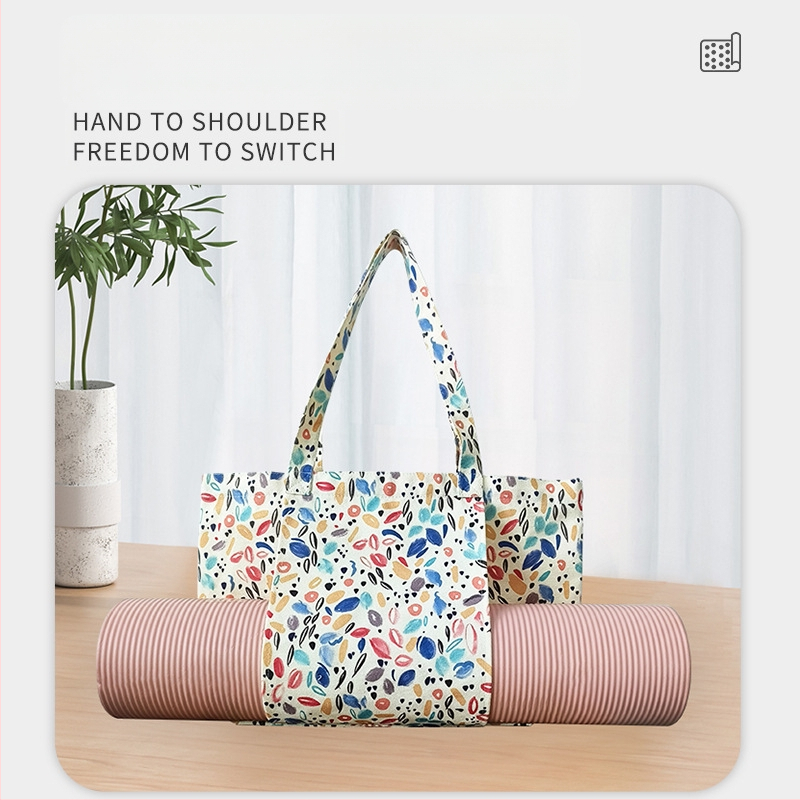 Gėlės rašto joga kilimėlio laikymo kanvos rankinė, tote rankinė su skaitmenine spauda, pritaikomas prekės ženklas, 260 g, su logotipu