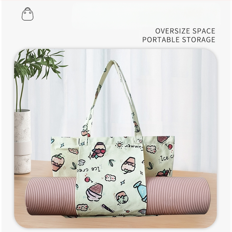 Gėlės rašto joga kilimėlio laikymo kanvos rankinė, tote rankinė su skaitmenine spauda, pritaikomas prekės ženklas, 260 g, su logotipu