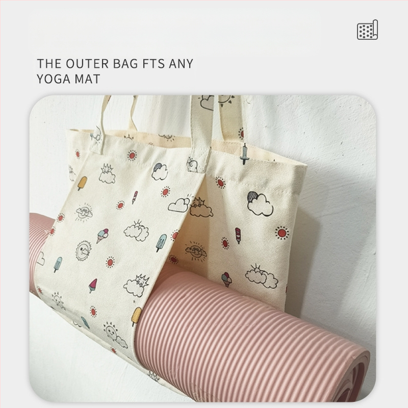 Gėlės rašto joga kilimėlio laikymo kanvos rankinė, tote rankinė su skaitmenine spauda, pritaikomas prekės ženklas, 260 g, su logotipu