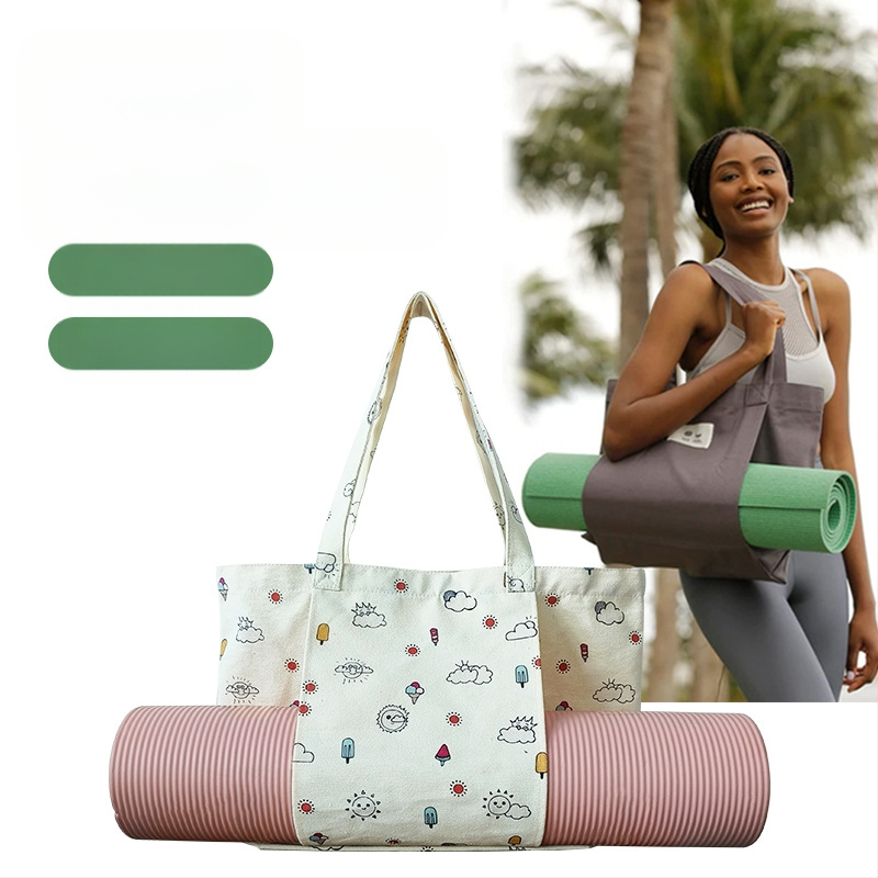 Gėlės rašto joga kilimėlio laikymo kanvos rankinė, tote rankinė su skaitmenine spauda, pritaikomas prekės ženklas, 260 g, su logotipu