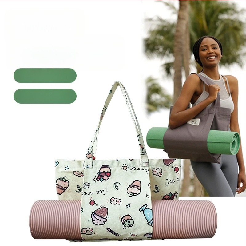 Gėlės rašto joga kilimėlio laikymo kanvos rankinė, tote rankinė su skaitmenine spauda, pritaikomas prekės ženklas, 260 g, su logotipu