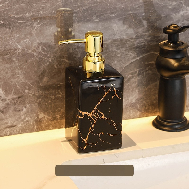 Kvadratna keramička boca za losion s mramornim uzorkom, kapacitet 350 ml, pritiskni tip