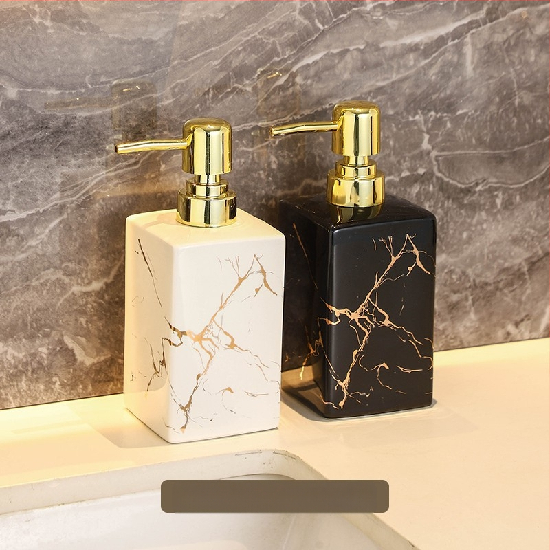 Kvadratna keramička boca za losion s mramornim uzorkom, kapacitet 350 ml, pritiskni tip