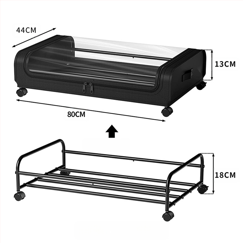 Под легло: рафт за съхранение с колела – прахозащитна кутия от нетъкан текстил, многофункционален организатор