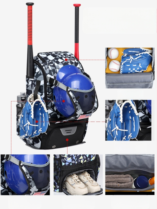 Baseball ir Softbolo įrangos kuprinė – atspari vandeniui, didelė talpa, sausas/drėgnas atskyrimas, kvėpuojanti, oro pagalvėlės pečių dirželiai