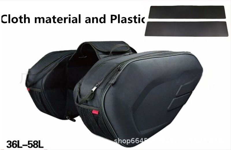 Motociklo šoninė kuprinė – PU medžiaga, talpa 36–58 L, modelis Y-MC006-2, su lietaus gaubtu