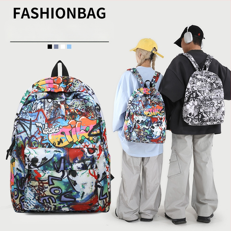 Σακίδιο πλάτης με μοτίβο γκράφιτι — ανθεκτικό υλικό, αναπνεύσιμο, μοντέρνο και στιλάτο στυλ, κυρτός ιμάντας ώμου, πολυεστερική επένδυση, Άνοιξη 2025