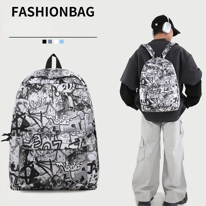 Σακίδιο πλάτης με μοτίβο γκράφιτι — ανθεκτικό υλικό, αναπνεύσιμο, μοντέρνο και στιλάτο στυλ, κυρτός ιμάντας ώμου, πολυεστερική επένδυση, Άνοιξη 2025