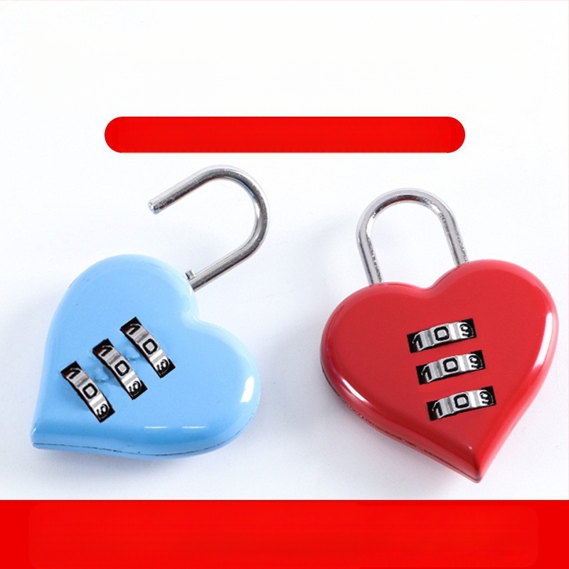 Κλειδαριά συνδυασμού με τρεις αριθμούς σε σχήμα καρδιάς για τσάντες και αποσκευές – μηχανική, κράμα ψευδάργύρου, μοντέλο N520, πάχος ράβδου 3 mm, απόσταση ράβδων 12 mm