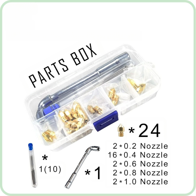 24 броя MK8 латунова дюза комплект с почистващи игли, гаечен ключ и кутия за съхранение за 3D принтери