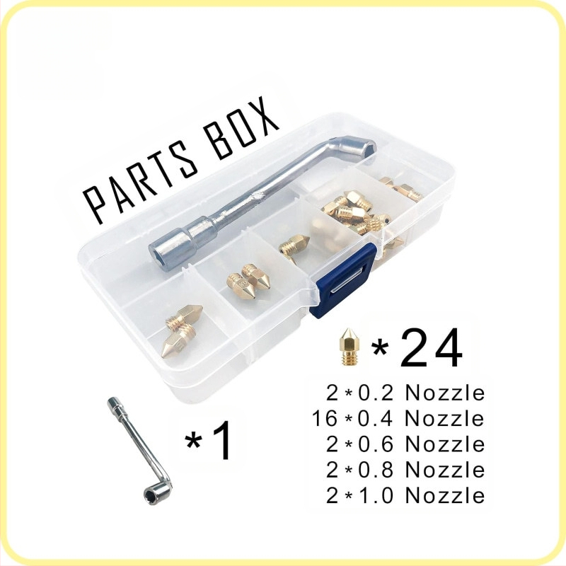 24 броя MK8 латунова дюза комплект с почистващи игли, гаечен ключ и кутия за съхранение за 3D принтери