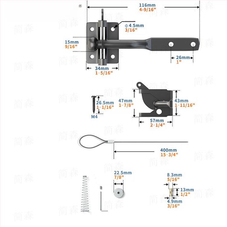 Защелка за ограда с въже, A-тип защелка, материал: въглеродна стомана, повърхностна обработка: пластмасов спрей, модел Small lock with rope, марка Simpson