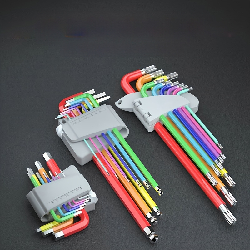 L-образен комплект топковидни шестограникови ключове, 9 части, Cr-V стомана, вътрешен шестогранник