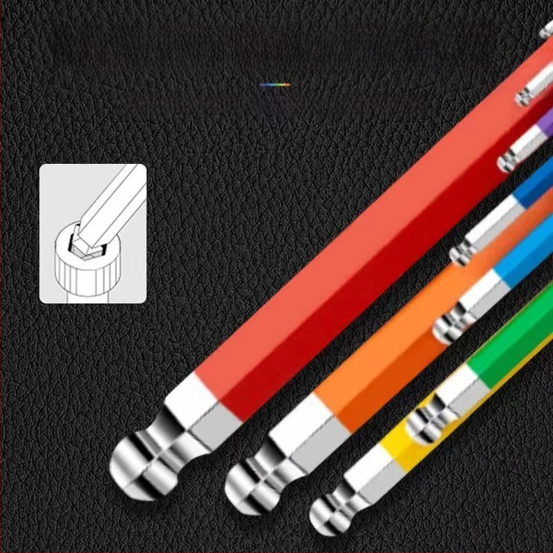 L-образен комплект топковидни шестограникови ключове, 9 части, Cr-V стомана, вътрешен шестогранник