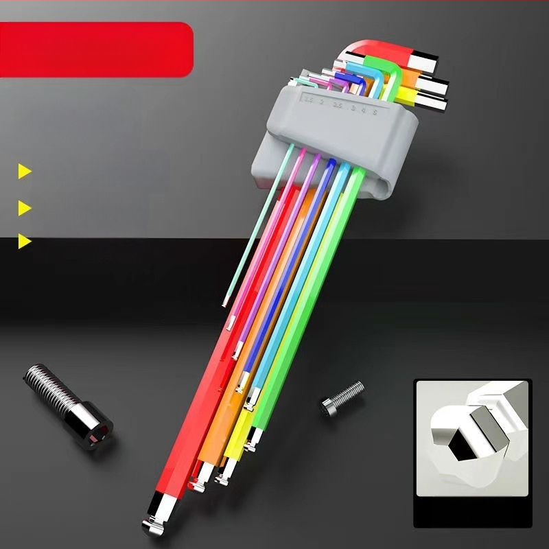 L-образен комплект топковидни шестограникови ключове, 9 части, Cr-V стомана, вътрешен шестогранник