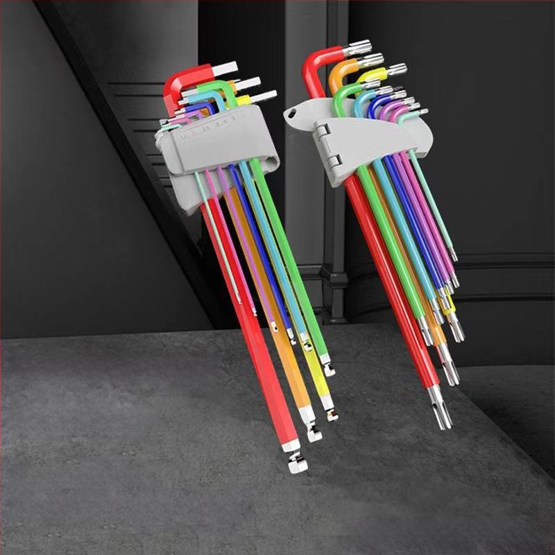 L-образен комплект топковидни шестограникови ключове, 9 части, Cr-V стомана, вътрешен шестогранник