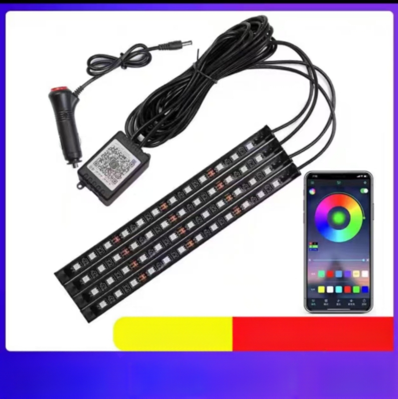 Auto iekšējā LED gaisma ar USB, daudzkrāsains apgaismojums, kāju zonai, mūzikas ritms, bezvadi, balss vadība — Modelis: Colorful ambient lights in the car; Jauda 3.6W; Spriegums 12V/5V; Strāva 1A; Materiāls PCB