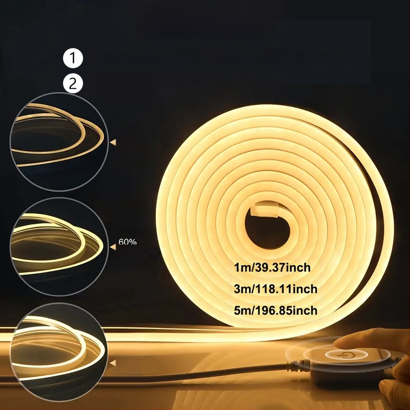USB maitinama 5V neon LED juosta su laipsniškai reguliuojamu ryškumu, rankos judesio jutiklis, atspari vandeniui, lipni vidaus apšvietimui spintoms ir miegamiesiems