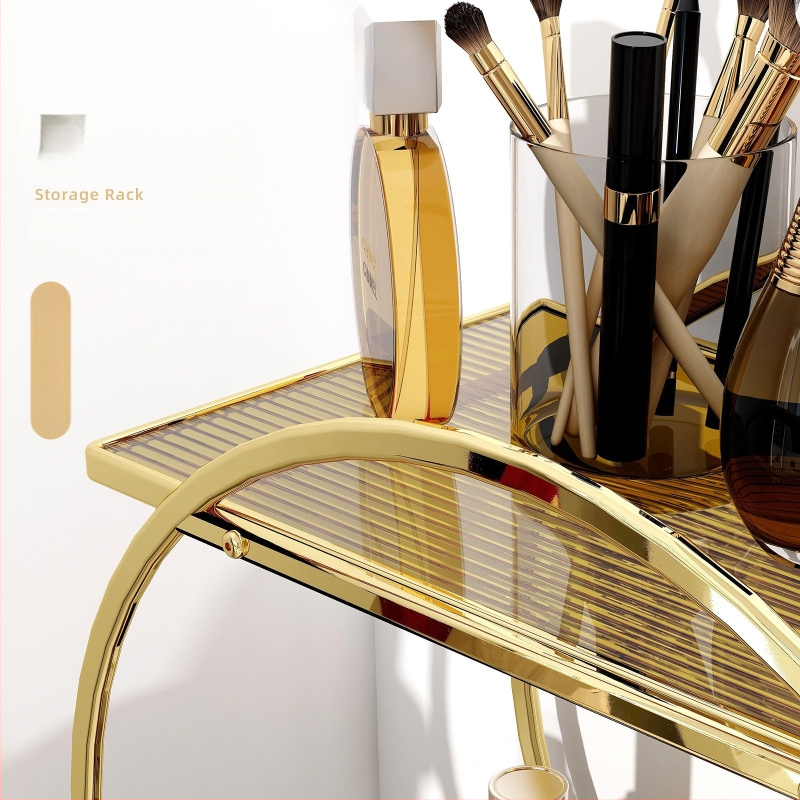 Козметичен държач за настолно използване, 2-етажен от карбонова стомана; многофункционален, подвижен, прахоустойчив, за грим и баня