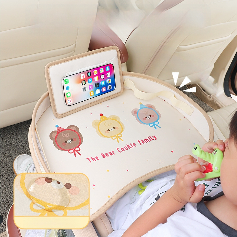 Automobilio sėdynės stalo padėklas kūdikiams — atspari vandeniui paviršius su animaciniu dizainu, suderinamas su vaiko saugos sėdyne