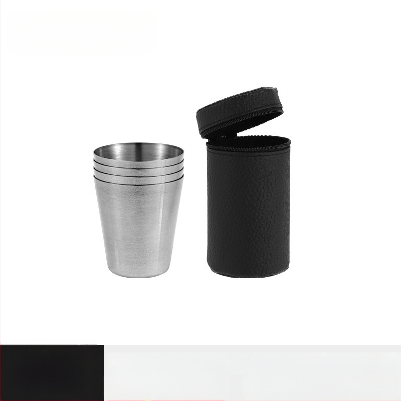 Nerūdijančio plieno spiritinių taurių rinkinys, 4 vnt, talpa 101-200 ml, odinis įpakavimas, pritaikytas logotipas