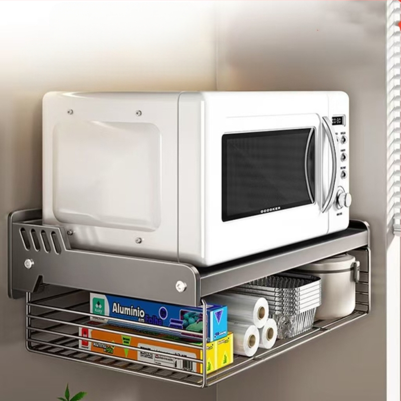 Sieninis mikrobangų orkaitės laikiklis – be gręžimo, iš anglies plieno, sieninis montavimas, šiuolaikiškas minimalistinis stilius