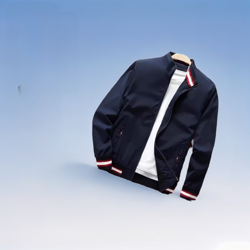 Ανδρικό μπουφάν σε χαλαρή γραμμή με πλευρικές τσέπες, φερμουάρ μπροστά, πολυεστέρας, για όλες τις εποχές