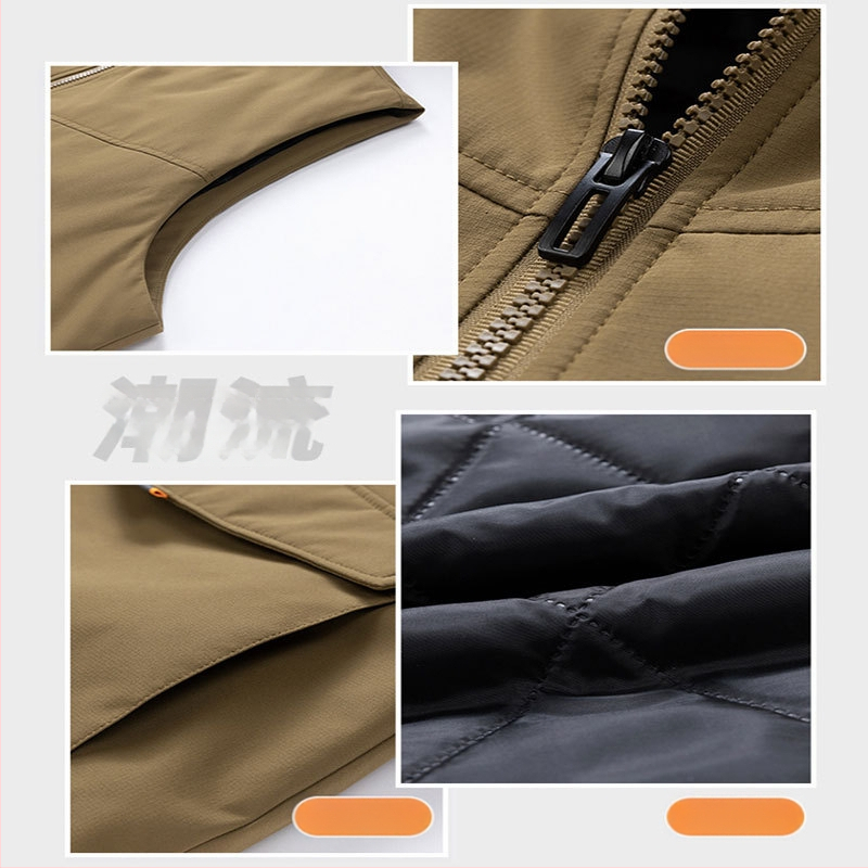 Vintage prsluk s kapuljom, slobodan kroj, stojeći ovratnik, zatvarač, debeli poliester, 100% poliester