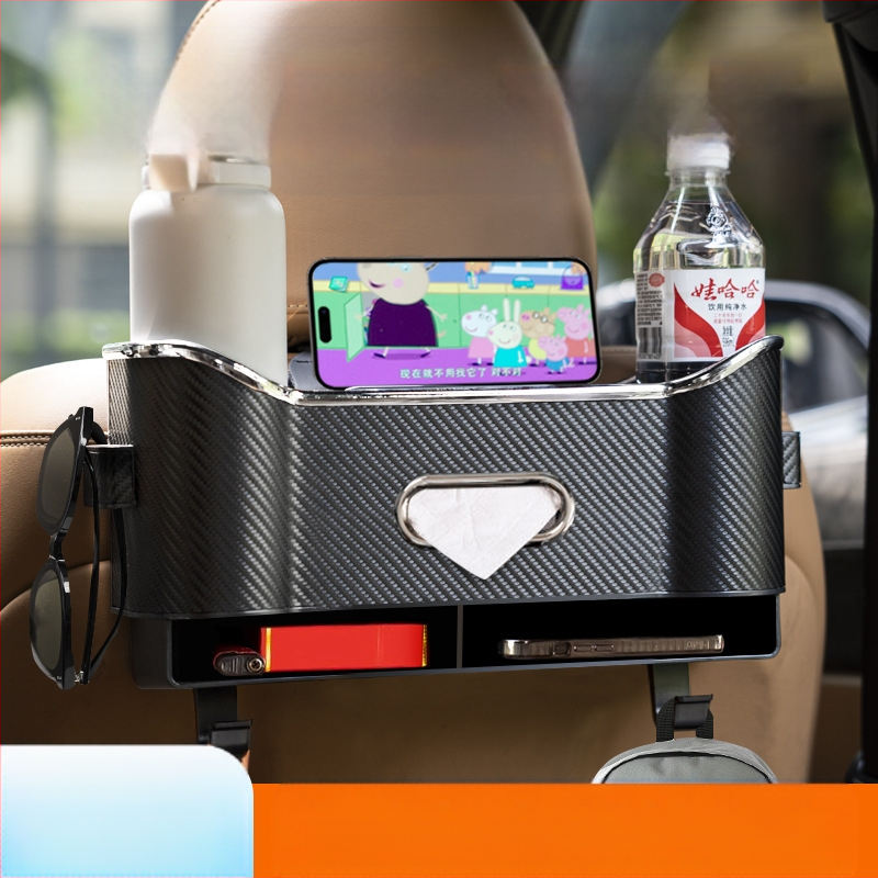 Кожен органайзер за задната седалка с кутия за салфетки и държач за чаша, водоустойчив, окачващ се монтаж