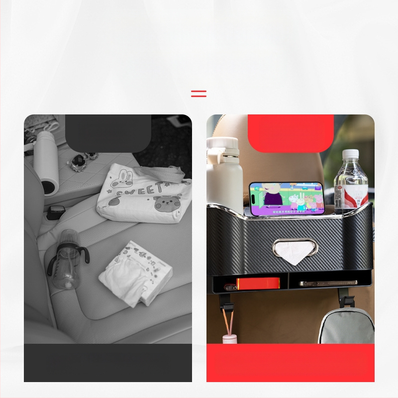 Кожен органайзер за задната седалка с кутия за салфетки и държач за чаша, водоустойчив, окачващ се монтаж