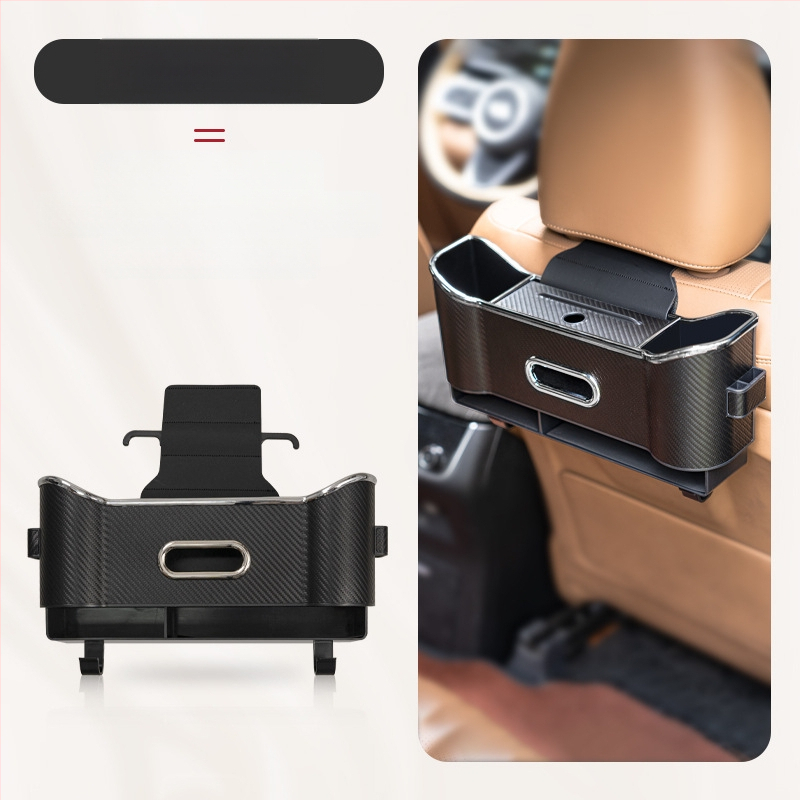 Кожен органайзер за задната седалка с кутия за салфетки и държач за чаша, водоустойчив, окачващ се монтаж