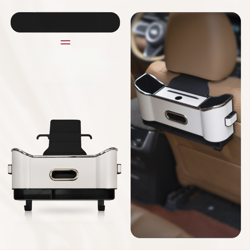 Кожен органайзер за задната седалка с кутия за салфетки и държач за чаша, водоустойчив, окачващ се монтаж