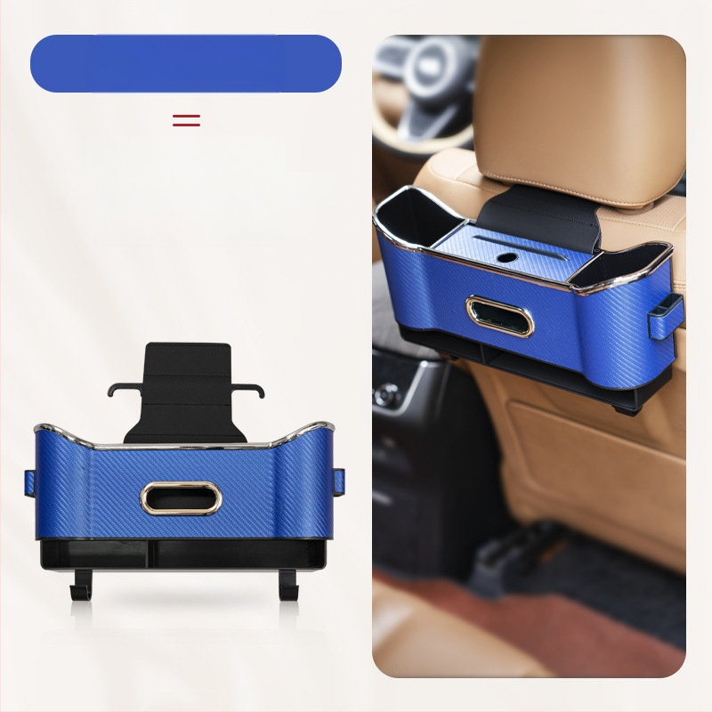 Кожен органайзер за задната седалка с кутия за салфетки и държач за чаша, водоустойчив, окачващ се монтаж