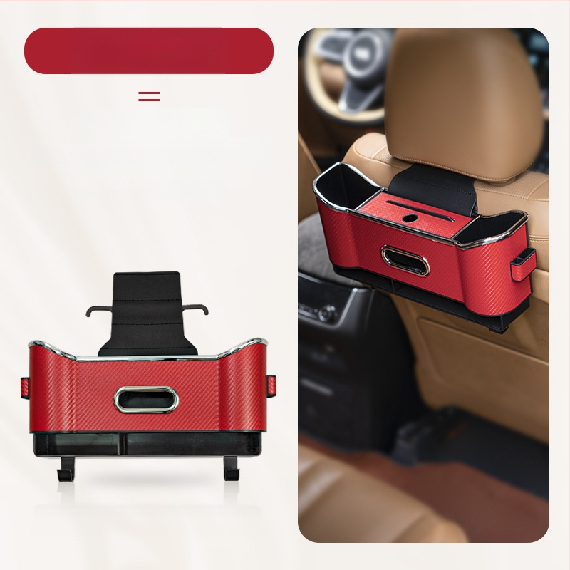 Кожен органайзер за задната седалка с кутия за салфетки и държач за чаша, водоустойчив, окачващ се монтаж