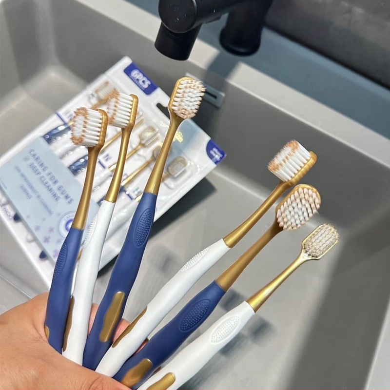 Rankinis dantų šepetėlis, 6 vnt rinkinys, plati galva, minkštos šerelės, gilus valymas