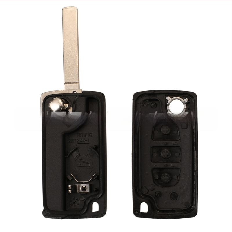 3-gombos összecsukható autókulcs burkolat Peugeot Citroën Fiat CE0523/CE0536 | Műanyag burkolat; kulcs penge anyaga: réz + műanyag; súly 39,5 g