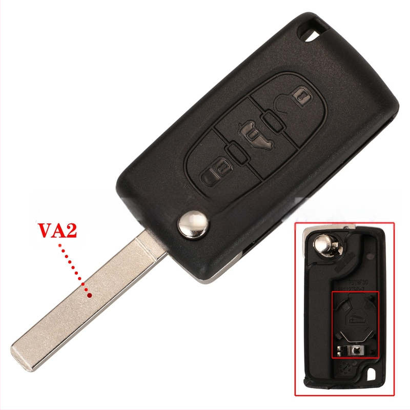 3-gombos összecsukható autókulcs burkolat Peugeot Citroën Fiat CE0523/CE0536 | Műanyag burkolat; kulcs penge anyaga: réz + műanyag; súly 39,5 g