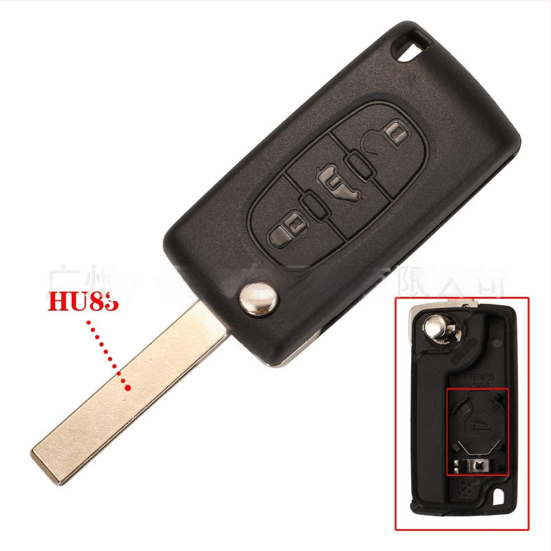 3-gombos összecsukható autókulcs burkolat Peugeot Citroën Fiat CE0523/CE0536 | Műanyag burkolat; kulcs penge anyaga: réz + műanyag; súly 39,5 g