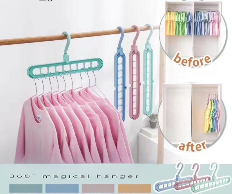 Въртящ се закачалник с девет дупки за общежитие — многофункционален органайзер за дрехи, PP материал, с възможност за персонализация, пуснат през 2020 г., подходящ за дрехи, панталони и вратовръзки