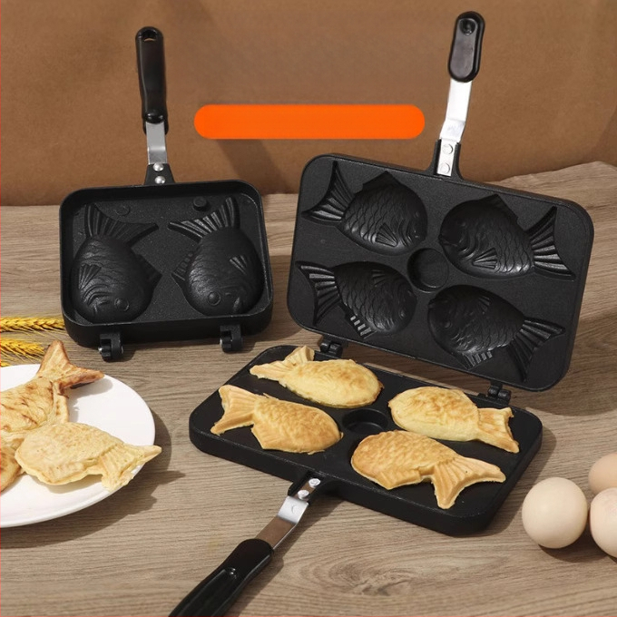 Neslipus žuvies formos kepimo formelė (liejamas aliuminis; nepriklausomas prekinis ženklas; pristatymas 2025 m.; kilmė: Yongkang; šiuolaikinis paprastas stilius)